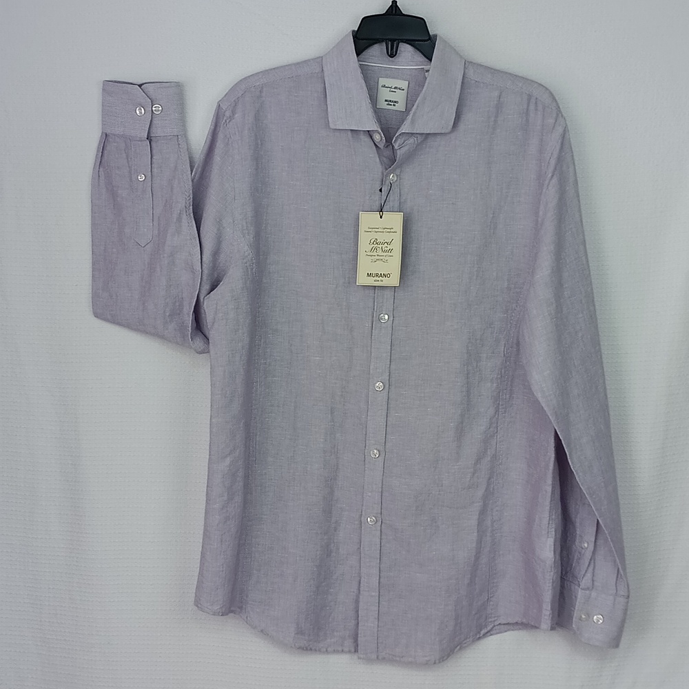 Baird Mc Nutt Men's Linen Slim Fit Light Purple Button Down Long Sleeve Shirt L